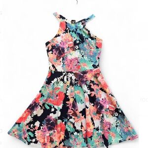 Aqua Pink and Blue Halter A-Line Dress